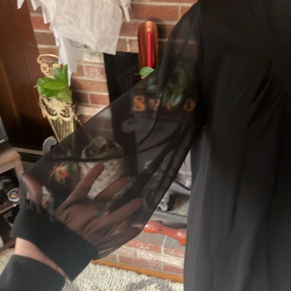 Vintage 60s/70s Black Shift Dress with Sheer Sleeves - Picture 3 of 5